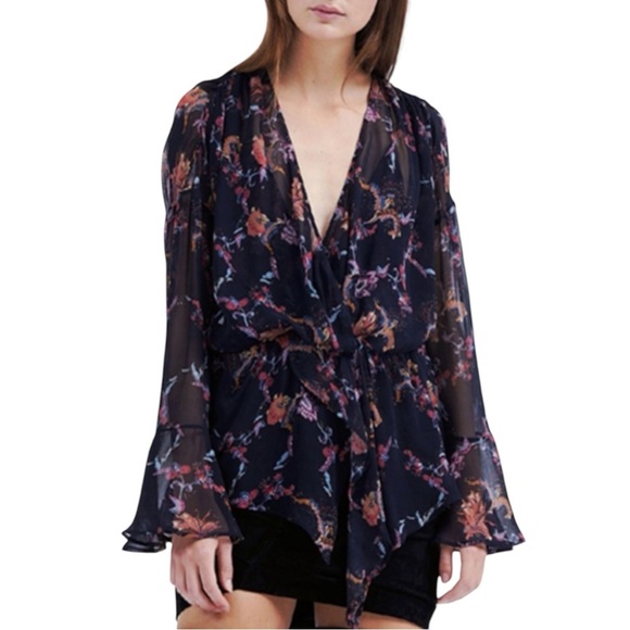 Iro - “Linette” Blouse, Floral, Sheer, Layered - Size XS/2 - US (34 FR) Black - Picture 1 of 17